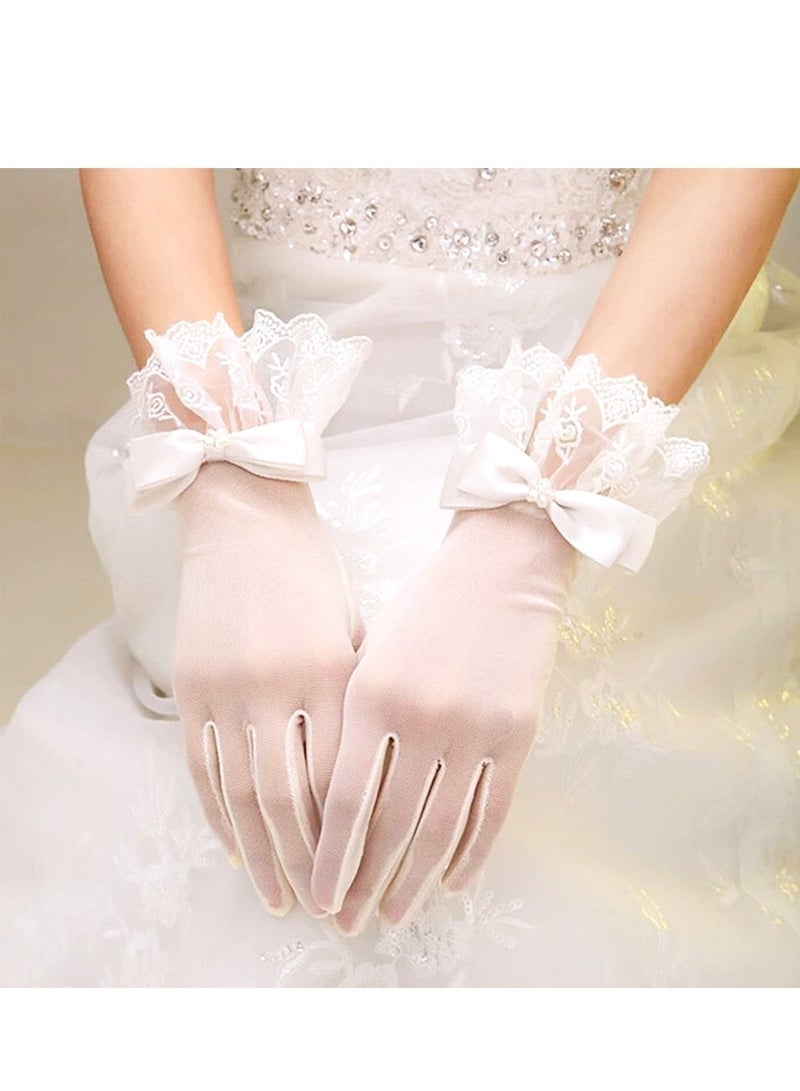 Women's Bridal Floral Short Lace Gloves, Women Wrist Length Gloves for Wedding Party - Image 2